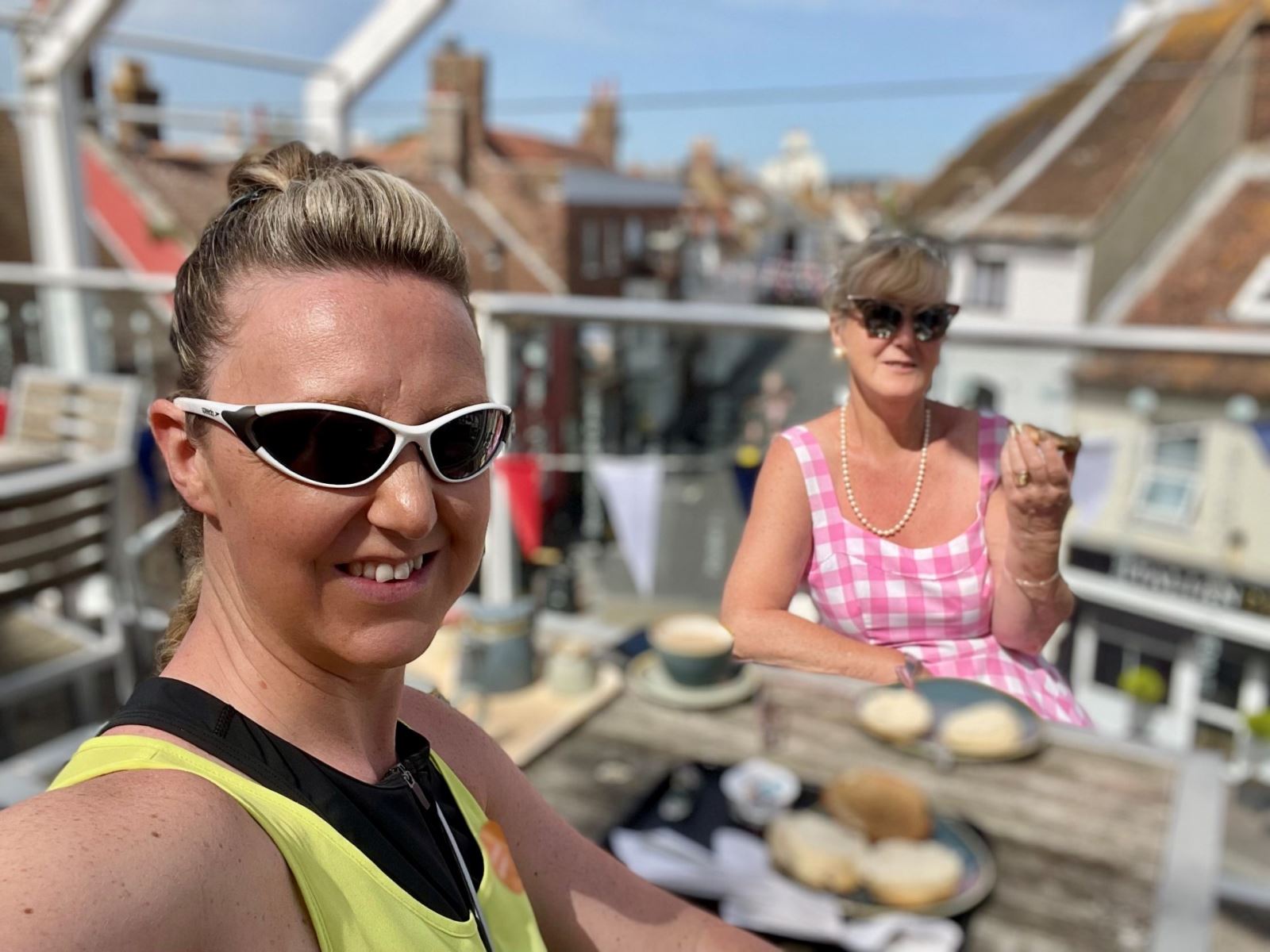 Two woman sharing afternoon tea at the top of the museum 